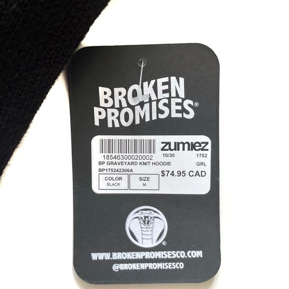 Broken Promises NWT Hoodie Graveyard Knit Sweater Top - Picture 9 of 13